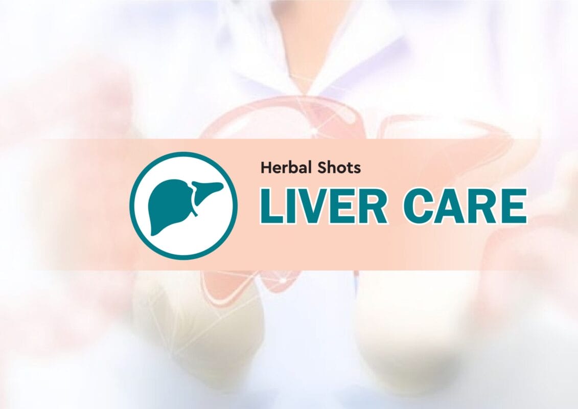 Cover page of the herbal shots liver care catalogue with the teal Liver Care banner