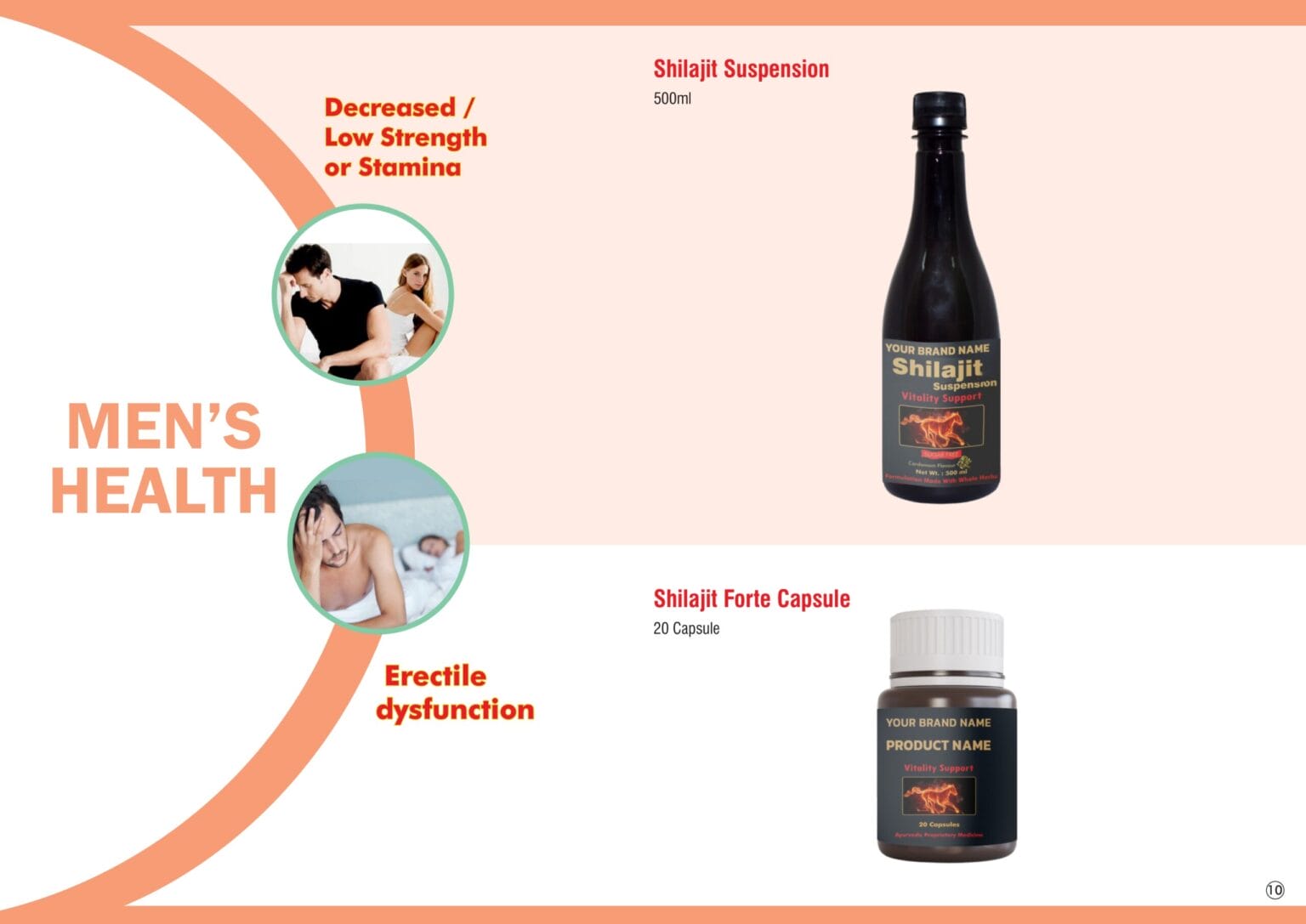Herbal Shots Men's Health Catalogue 6 Shilajit Suspension 500 ml bottle and Shilajit Forte Capsule 20-count jar with Your Brand Name labels