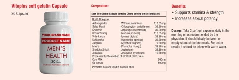 Medicated Cow Ghee Men's Health Catalogue 7 Vitoplus soft gelatin Capsule composition sheet in the medicated cow ghee men's health catalogue