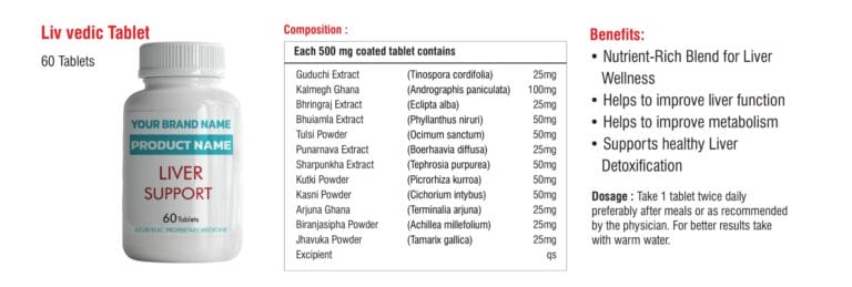 Liv vedic Tablet composition page from the liver care catalogue