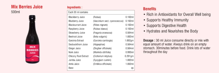 Mix Berries Juice composition page of the health juice catalogue